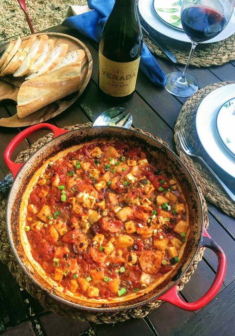 Seafood Saganaki Bake - Saganaki Recipe - Dining Alfresco Gluten Free Couscous, Saganaki Recipe, Greek Appetizers, Canning Whole Tomatoes, Simple Green Salad, Large Shrimp, Fresh Oregano, Great Appetizers, Low Carb Keto Recipes