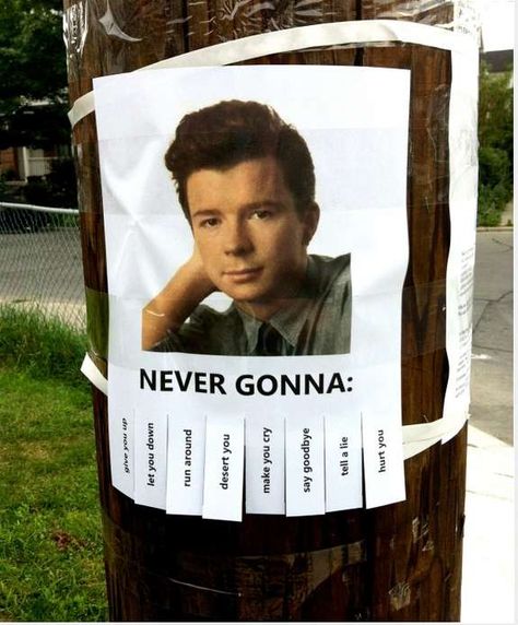 Wanna add a little fun to your neighborhood? People of a certain age will surely appreciate this fun flyer. The free download for this fun joke flyer is available over at the blog Joy and Woe. I had to select … Read More ... Lies Hurt, Student Council Campaign, Rick Astley, Pinterest Humor, Music Memes, Good Jokes, What’s Going On, Dankest Memes, I Laughed