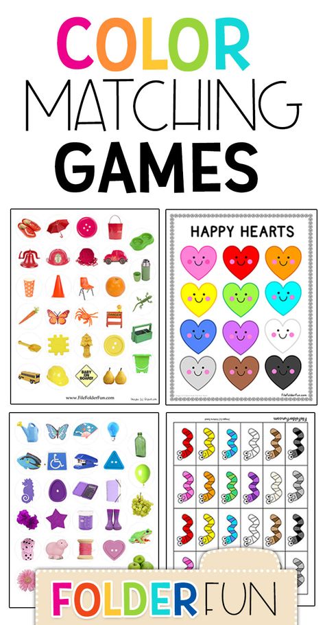 Free Color Matching Games for kids. Free matching games for toddlers learning to sort and classify by color. These printable file folder games can be used as sorting mats for learning centers and hands-on games. Preschool File Folder Games Free Printables, Free File Folder Games For Toddlers, Free Printable Matching Games, Toddler Matching Printables, Color Matching Printable Free, Color Matching Activities For Toddlers, Shape Matching Printable Free, Colors For Kids Learning, Matching Games For Kids