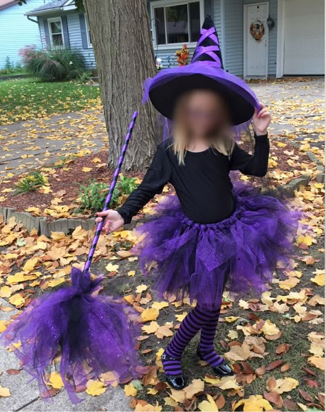 Cutest little witch ever! Hand made broom and tutu along with added tulle to the witches hat, quite the project but turned out to be beautiful! Girl Witch Costume Kids Diy, Toddler Girl Witch Costume Diy, Witch Costumes Kids Diy, Girls Witch Costume Diy, Diy Girl Witch Costume, Kids Witch Costume Diy, Toddler Witch Costume Diy, Diy Witch Costume Kids, Family Witch Costume Ideas