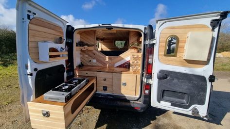 Van Back Door Ideas, Promaster Van Conversion, E250 Van Conversion, Tiny Van Conversion, No Build Van Conversion, Camper Van Kitchen In Back, Van Conversion Toilet, Chevy G20 Conversion Van, Camper Van Rear Kitchen