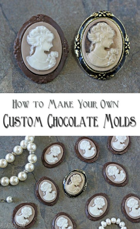 Make your own chocolate molds at home! Make chocolate versions of your favorite jewelry or other special objects. | From SugarHero.com Candy Molds Ideas, Coconut Hot Chocolate, Make Your Own Chocolate, Blackberry Syrup, Chocolate Candy Molds, Chocolate Art, Modeling Chocolate, Custom Chocolate, Chocolate Chocolate