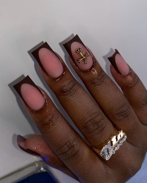 Brown Acrylic Nails, Brown Nail, Acrylic Toe Nails, Hard Nails, Colored Acrylic Nails, Girly Acrylic Nails, Work Nails, French Tip Acrylic Nails, French Acrylic Nails