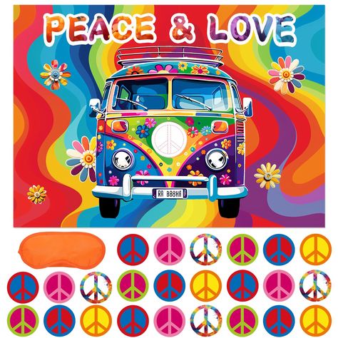 PRICES MAY VARY. Fun and Engaging Game: Bring back the groovy vibes with Pin the Peace Sign on the Hippie Van game - a classic party activity that will entertain guests of all ages! Retro Hippie Theme: Perfect for 60s or 70s inspired parties, this game adds a touch of nostalgia and encourages guests to embrace the peace and love spirit. High-Quality Design: Our vibrant and detailed hippie van poster is made from durable materials, ensuring it can withstand multiple rounds of play. Easy Setup: Ha Groovy Party Games, Groovy Birthday Party, Hippie Birthday Party, Party Games For Kids, Groovy Party, Hippie Birthday, Groovy Birthday, Groovy Vibes, Hippie Party