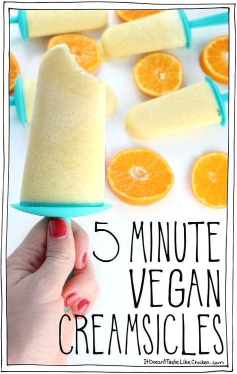 5 Minute Vegan Creamsicles Vegan Fudgesicles, Vegan Popsicles, Vegan Ice Cream Recipe, Shamrock Shake, Dairy Free Ice Cream, Vegan Kids, Desserts Vegan, Popsicle Recipes, Vegan Ice Cream