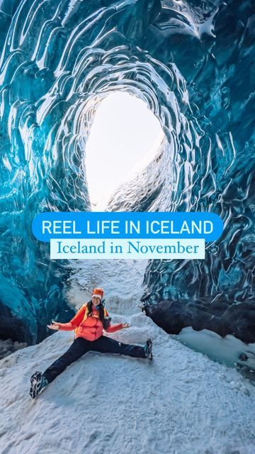 Iceland November, Iceland In November, Ice Cave Iceland, Winter In Iceland, Iceland Map, Black Sand Beaches, Iceland Vacation, Natural Hot Springs, Ice Caves