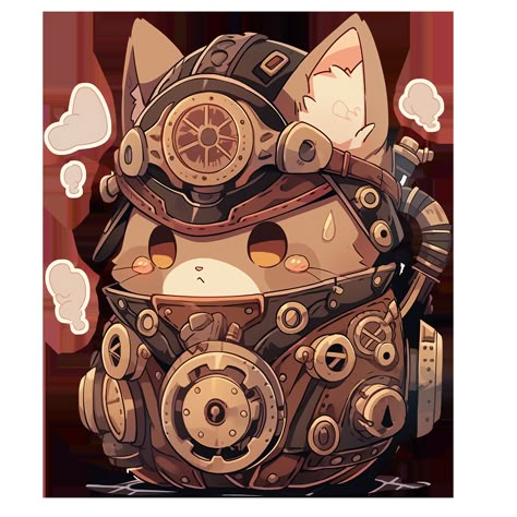 Cute Steampunk Cat in a Mechanical Pot Sticker Steampunk Art Illustration, Steam Punk Character Design, Steampunk Icons, Punk Character Art, Punk Character Design, Steampunk Drawing, Punk Character, Steampunk Games, Steampunk Witch