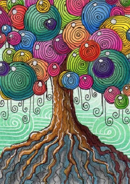 Zentangle Tree Of Life, Whimsical Tree Art, Tree Of Life Art Drawing, Whimsical Art Illustrations, Zentangle Art Colorful, Tangled Tree, Zentangle Art Ideas, Abstract Tree Art, Abstract Example