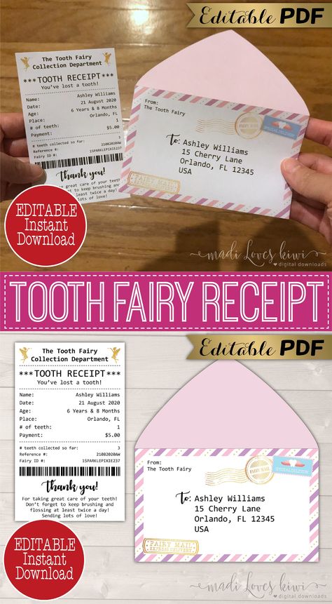 Tooth Fairy Receipt Free Printable, Tooth Receipt, Tooth Fairy Ideas, Tooth Fairy Note, Tooth Fairy Receipt, Tooth Keepsake, Tooth Fairy Kit, Tooth Fairy Certificate, Tooth Fairy Doors