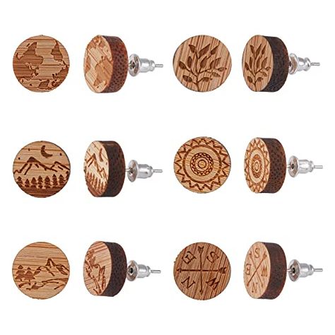 Laser Engraved Earrings, Paisley Earrings, Round Earth, Laser Cut Wood Earrings, Wood Earrings Stud, Earring Kit, Earth Globe, Wood Studs, Jewelry Making Kit