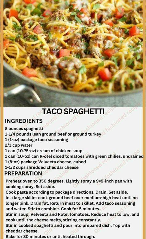 Spaghetti Tacos, Spaghetti Ingredients, Taco Spaghetti, Good Meatloaf Recipe, Ground Beef Dishes, Beef Casserole Recipes, Pasta Dinner Recipes, Ground Beef Recipes Easy, Ground Beef Recipes For Dinner