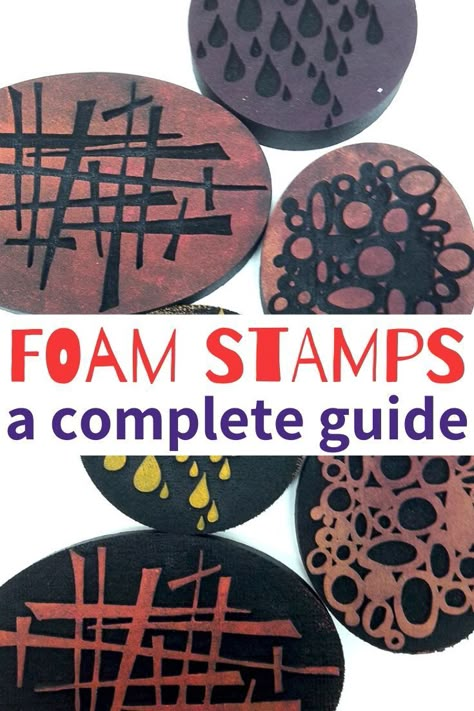 Homemade Stamps How To Make, Print Making Ideas Easy, Diy Stamps Homemade, Handmade Stamps Diy, Diy Foam Stamps, Hand Carved Stamps Diy, Stamping Fabric, Easy Stamps, Homemade Stamps