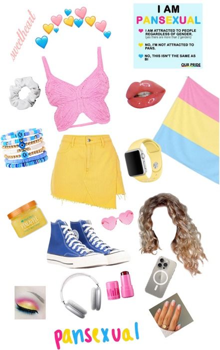 Pride Outfit | ShopLook Simple Pride Outfit, Pride Month Outfit Ideas, Pride Parade Outfit Ideas, Parade Outfit Ideas, Pride Month Outfit, Yellow Denim Skirt, Lgbtq Outfit, Parade Outfit, Pride Parade Outfit