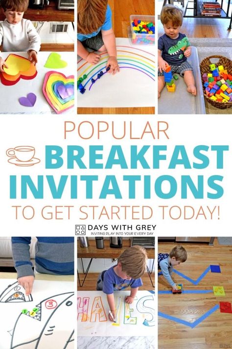 Morning Invitation Homeschool, Morning Invitation To Play, Morning Activity For Kids, Breakfast Invitation Activities, Morning Activities For Kids, Preschool Breakfast, Morning Invitation, Home Preschool Activities, Breakfast Invitation