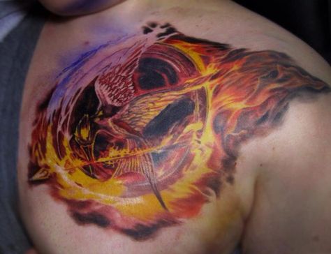 Hunger Games Tattoo (not finished) Hunger Games Tattoo, Games Tattoo, Tv Tattoo, Dynamic Tattoo, Culture Tattoos, Comic Tattoo, Movie Tattoos, Flame Tattoos, Fire Tattoo