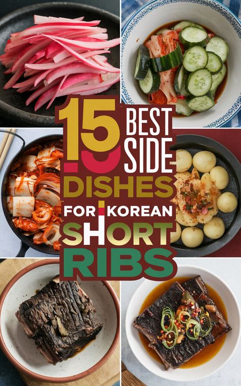 Discover the perfect side dishes to pair with your Korean short ribs! 🤤🍴 #KoreanShortRibs #DeliciousSides Korean Beef Side Dish, Korean Ribs Side Dishes, Side Dishes For Short Ribs, Korean Bbq Side Dishes, Asian Short Ribs, Korean Seafood Pancake, Korean Bbq At Home, Korean Sweet Potato Noodles, Asian Sides