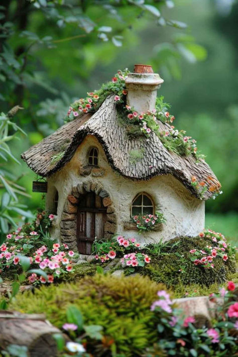 38 Charming Fairy Garden Ideas for Small Outdoor Areas Fairy House In Garden, Pixie Houses Fairies, Fairy Birdhouse Ideas, Fairy Houses Ceramic, A Frame Fairy House, Mini Fairy Village, Tin Can Fairy House, Christmas Fairy Houses Ideas, Minature Gardens Fairy