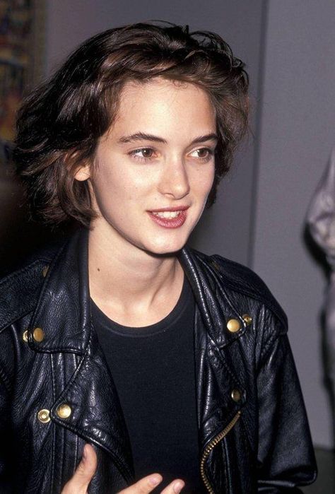 Winona Ryder, Black Leather Jacket, A Woman, Black Leather, Leather Jacket, Leather, Hair, Black