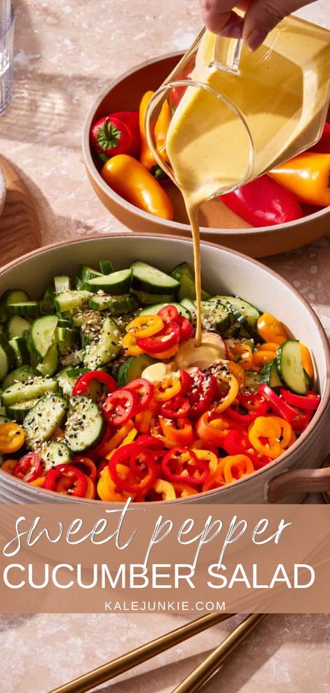 Peppers Salad Recipes, Sweet Pepper Cucumber Salad, Sweet Pepper And Cucumber Salad, Cucumber Sweet Pepper Salad, Pepper Salad Recipes, Sweet Pepper Salad Recipe, Cucumber And Pepper Salad, Pepper Cucumber Salad, Cucumber Pepper Salad