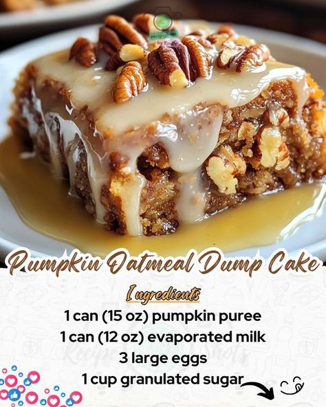 Emily Recipe Pumpkin Dump Cake With Spice Cake, Pumpkin Oatmeal Cake, Pumpkin Apple Spice Dump Cake, Pumpkin Oatmeal Dump Cake, Spice Cake Pumpkin Dump Cake, Pumpkin Dump Cake Recipe With Spice Cake Easy, Pumpkin Pecan Dump Cake Shes Not Cookin, Oatmeal Dessert, Pumpkin Dump Cake Recipe