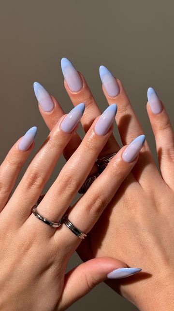 Anahi Victoria on Instagram: "monochromatic baby blue French tip nails🩵 using @lightslacquer Butterfly Milk and St Clair use code ANAHI to save🫶  #nails #nailgram #nailswatches #lacquerartist #nailtrends #veganpolish #nailpolish #lightslacquer #nailpolishlover #nailpolishaddict #nailsart #nailitdaily #trendynails #trendingnails #athomemani #nailsoftheday #nailswatch #nailreels #nailfeed #nailgoals #nailsofinstagram #nailsnailsnails #almondnails #nailvideos  #frenchtipnails #monochromatic #bluenails #blueberrynails" Baby Blue French Tip Nails, Baby Blue French Tip, Blue French Tip Nails, Blue French Tip, Blue French Tips, Blue French, Tip Nails, French Tip Nails, Blue Nails