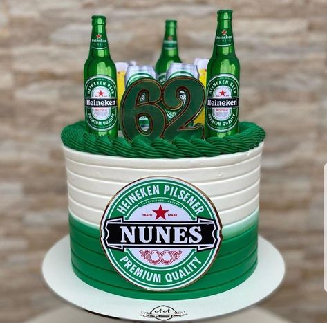 Beer Themed Cake, Beer Cake, Themed Cakes, Heineken Cake, Alcohol Cake image and visual related images Heineken Cakes For Men, Heineken Beer Cake, Heineken Cake, Beer Themed Cake, Birthday Cake Beer, Kids Birthday Snacks, Liquor Cake, Birthday Beer Cake, Cake Design For Men