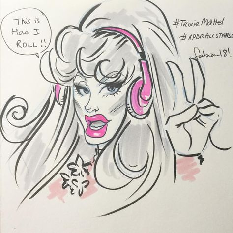 ♥ Trixie Mattel ♥ by Fab Ng (@artbyfab) Trixie Mattel Quotes, Trixie Mattel Tattoo Ideas, Trixie Mattel Fanart, Trixie Mattel Drawing, Trixie Mattel Season 7, Rupaul, Drag Race, Female Sketch, Queen