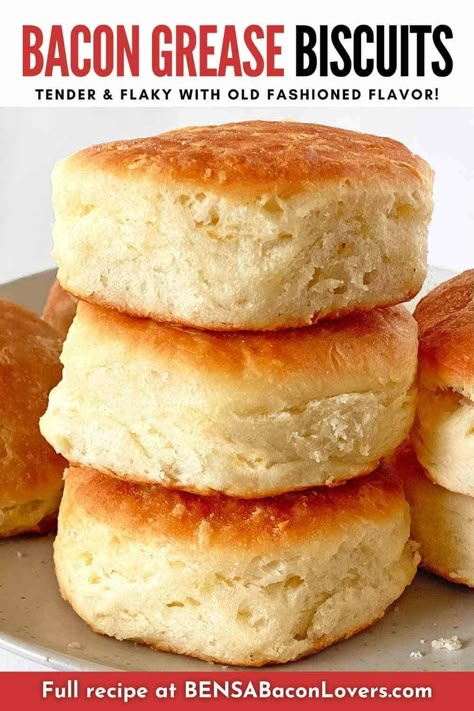 Cinnamon Butter Biscuits, Buttery Southern Biscuits, Bacon Grease Container, Bacon Grease Biscuits, Buttermilk Sugar Biscuits, Cooking With Bacon Grease, What To Do With Bacon Grease, Flaky Biscuit Recipe Ideas, Bacon Grease Cookies