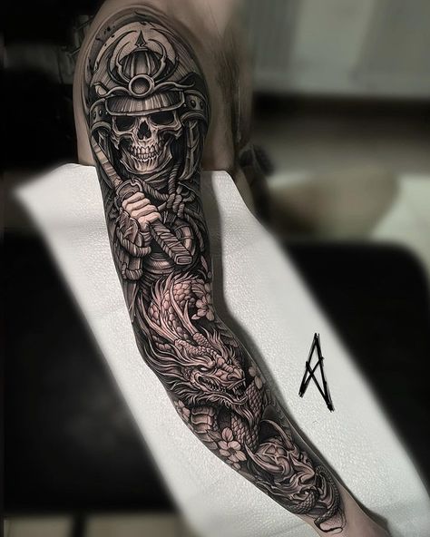 Amenic_tattoo (@michal_hladik_art) • Instagram photos and videos Cool Arm Sleeves For Men, Japanese Men’s Sleeve Tattoo Ideas, Hand To Arm Tattoo For Men, Japenses Tatoos Design Sleeves, Samurai Full Sleeve Tattoo, Japanese Samurai Tattoo Sleeve For Men, Dragon Tattoo Arm Men, Tattoo Sleeve Men Design, Samurai Tattoo Design Ideas For Men