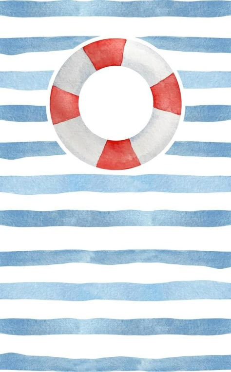 Watercolor blue stripes with red and white lifebuoy. Nautical marine background for card and invitation Marine Prints, Watercolor Nautical, Marine Watercolor, Maritime Background, Nautical Graphic Design, Red Blue And White Background, Cute Nautical Illustration, Sailor Invitation, Nautical Background