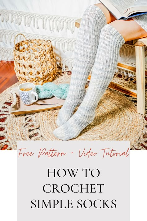 Free Thigh High Crochet Sock Pattern, Crochet Tall Socks Free Pattern, Socks Crochet Pattern Free Easy, Crochet Ribbon Socks, How To Crochet Thigh High Socks Free Pattern, Crochet High Socks, Crochet Knee High Socks Pattern Free, Diy Crochet Socks, Crochet Boot Socks Free Pattern