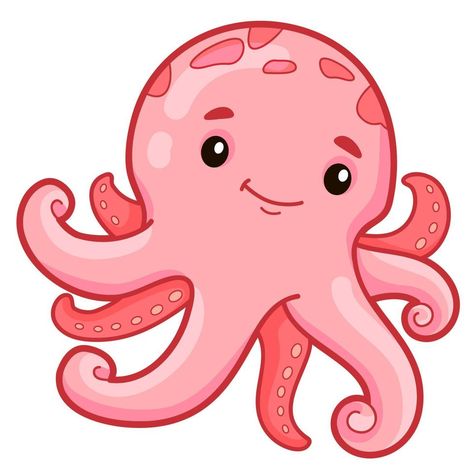 Cute octopus cartoon Cartoon Octopus Drawing, Octopus Drawing Easy, Sea Creatures Cartoon, Sea Creatures Clipart, School Flashcards, Octopus Clipart, Octopus Cartoon, Sea Murals, Cartoon Octopus