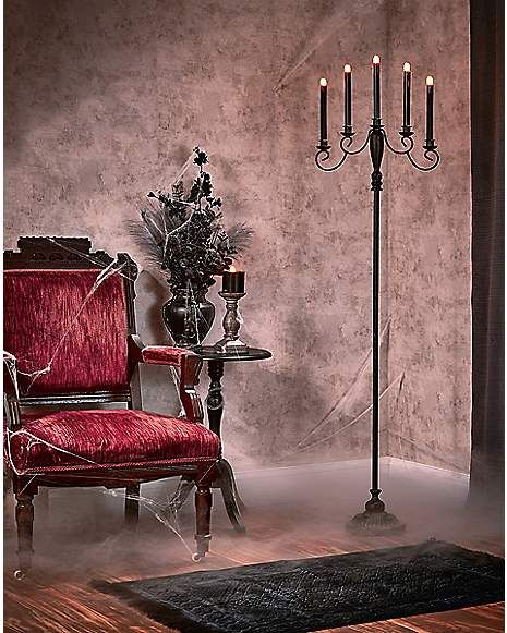 4.6 Ft. Standing Candelabra - Spirithalloween.com Halloween Candelabra, Floor Candelabra, Creepy Home Decor, Light Up Costumes, Candle Candelabra, Spider Web Decoration, Faux Candles, Movie Decor, Beautiful Candle