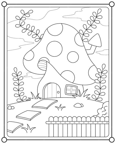 Premium Vector | Fairy mushroom house suitable for children's coloring page vector illustration Secret Garden Coloring Book Finished, Merry Christmas Coloring Pages, Pikachu Coloring Page, People Coloring Pages, Superhero Coloring, Preschool Coloring Pages, Printable Adult Coloring Pages, Cat Coloring Page, Easy Coloring Pages