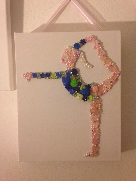 Gymnast button canvas Gymnastics Crafts, Button Canvas, Dance Camp, Birthday Traditions, Birthday Party Crafts, Toddler Art, Button Art, Camping Crafts, Button Crafts