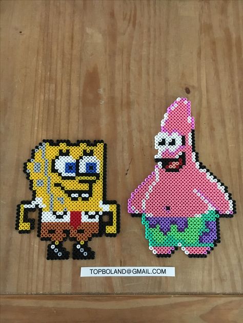 Spongebob Squarepants, Patrick Star, Hama beads, Perler beads, Pixel art Spongebob Fuse Beads, Hama Beads Spongebob, Sponge Bob Perler Beads, Spongebob Perler Beads, Hama Bead, Melty Bead Designs, Hamma Beads Ideas, Pixel Beads, Patrick Star