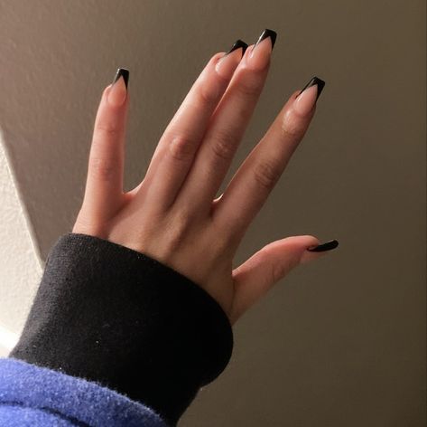 Black Matt French Nails, French Black Nails Square, Matt French Nails, Coffin French Tip Black, Black French Tapered Square Nails, Black Nail Ballerina, Medium Coffin Black French Tip Nails, Black Acrylic Nail Designs, Harry Potter Nails