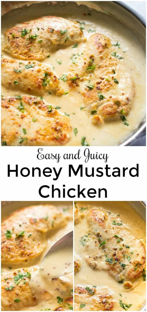 The coziest, creamiest and easiest Chicken dish is right here. This Seared Chicken in a Honey-Mustard Sauce is juicy, delicious and filled with comforting flavors. Made in one skillet and ready to be served in just 30 minutes, this recipe is sure to become a hit at a dinner table. Can be modified to meet low carb and KETO diet requirements. #lavenderandmacarons #chicken #chickenrecipes #dinnerideas #easydinner Honey Mustard Chicken Skillet, Honey Mustard Chicken Marinade, Creamy Honey Mustard Chicken, Creamy Honey Mustard, Homestead Cooking, Lavender Macarons, Creamy Honey, Mustard Chicken Recipes, Easy Skillet Meals