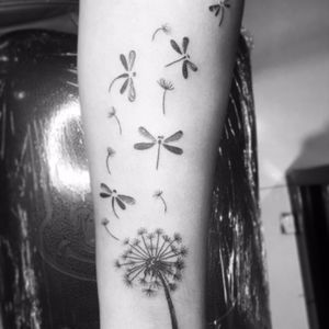 Tattoo Dragonfly, Dandelion Tattoo Meaning, Tatoo Dog, Dandelion Tattoo Design, Small Dragonfly Tattoo, Dragonfly Tattoo Design, Dandelion Tattoo, Small Forearm Tattoos, Dragonfly Tattoo