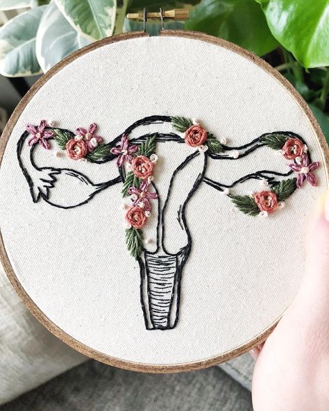 HelloChloeMarie Embroidery on Instagram: “First uterus piece: DONE. I love seeing my anatomy line grow, slowly but surely. To each customer who has bought one of these or has…” Embroidered Uterus, Crochet Anatomy, Dish Towel Embroidery, Feminist Embroidery, Slowly But Surely, Towel Embroidery, Modern Knitting, Embroidery Tshirt, Hand Embroidery Videos