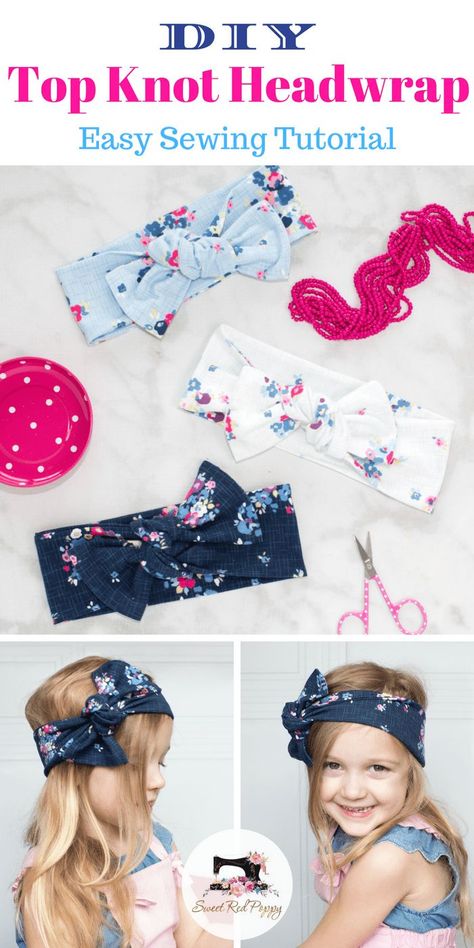 Learn How to Make this DIY Infant, Girls & Women's Top Knot HeadWrap Bow Sewing Pattern. Costumes Faciles, Knotted Headwrap, Headwrap Tutorial, Diy Bebe, Diy Tops, Sew Ins, Beginner Sewing Projects Easy, Infant Girls, Leftover Fabric