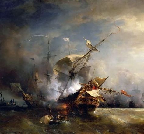 The naval Battle near Lizard Point, Cornwall on 21 October 1707. Painted by Théodore Gudin (1802–1880). Naval Battle, Marine Artist, Sea Painting, Fairytale Art, Louis Xiv, Tall Ships, Art And Architecture, Sailing Ships, Cornwall