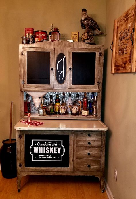 Sunshine And Whiskey, Hoosier Cabinet, Porch Bar, Liquor Bar, Cabinet Bar, Bunk House, Cabinet Decor, Repurpose, Liquor Cabinet