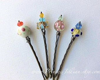 Beaded hair pins | Etsy Beaded Bobby Pins, Jeweled Hair Accessories, Jeweled Hair, Beaded Hair Pins, Crystal Hair Accessories, Wire Wrapped Jewelry Tutorials, Beaded Hair, Bead Board, Hair Things