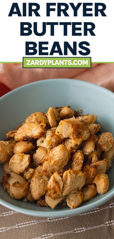 Crispy Butter Beans are an easy snack you can make in your air fryer or oven. With crispy skins and garlicky flavors, this recipe is ready in 15 minutes or less! Have them as a side dish with a main course feel or a hearty snack with a bit of crunch. Butter Bean Recipes, Protein Entrees, Easy Bean Recipes, Vegan Bean Recipes, Butter Beans Recipe, Vegan Bean, Spicy Almonds, Vegan Crab, Hearty Snacks