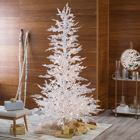 Flocked White Twig Tree Pre-Lit Full Christmas Tree - Christmas Trees at Hayneedle White Twig Christmas Tree, White Twig Tree, Full Christmas Tree, Twig Christmas Tree, Best Artificial Christmas Trees, Fake Christmas Trees, Twig Tree, Pine Christmas Tree, Tinsel Tree