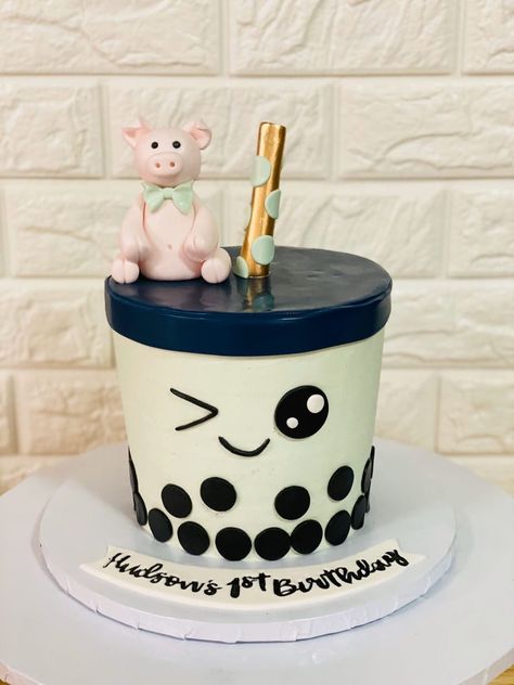 1st Birthday PARTEA Boba 1st Birthday, Boba Birthday Cake, Boba Accessories, Bubble Tea Cake, Boba Cake, Ariana Birthday, Boba Birthday, Boba Party, 40th Birthday Cakes For Men