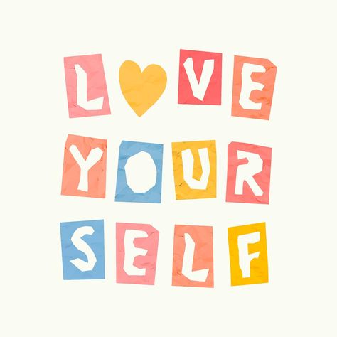 LOVE YOURSELF word vector torn paper font typography | free image by rawpixel.com / NingZk V. Ipad Inspiration, Post Layout, Graduation Box, Valentine Kids, Colorful Typography, Cute Typography, Font Typography, Body Balm, Cute Fonts