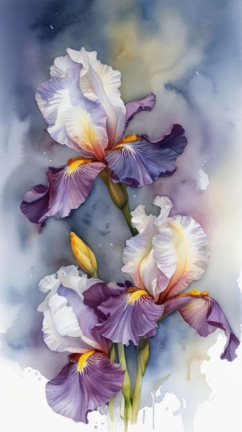 Acrylic Flower Painting, Iris Art, Iris Painting, Botanical Flower Art, Flower Painting Canvas, Soyut Sanat Tabloları, Landscape Art Painting, Watercolor Flower Art, 수채화 그림