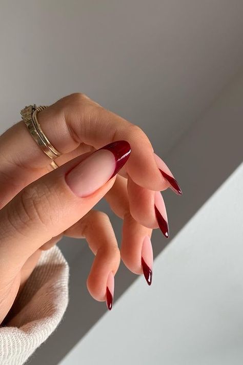 Red Wedding Nails, French Tip Designs, Tip Nail Ideas, French Tip Nail Ideas, Red Tip Nails, Dark Red Nails, Casual Nails, Tip Nails, Soft Nails